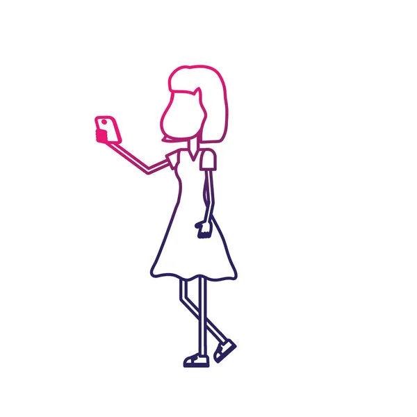 Ligne Beauté Femme Avec Coiffure Smartphone Dans Vecteur Main Illustrtaion — Image vectorielle