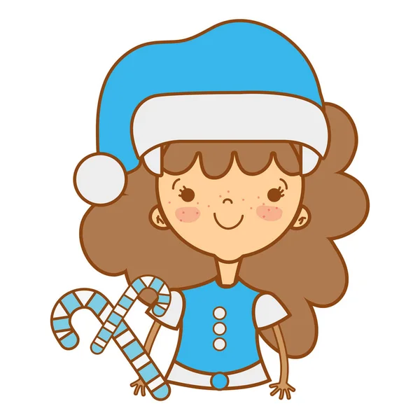 Schönheit Mädchen Mit Weihnachtskleidung Und Süßen Spazierstock Vektor Illustration — Stockvektor