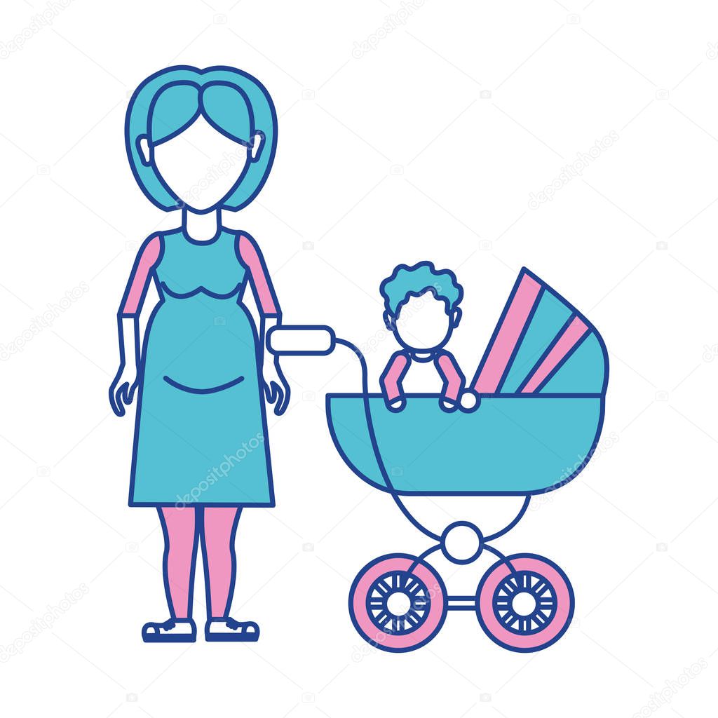 woman pregnant and her baby girl, vector illustration design