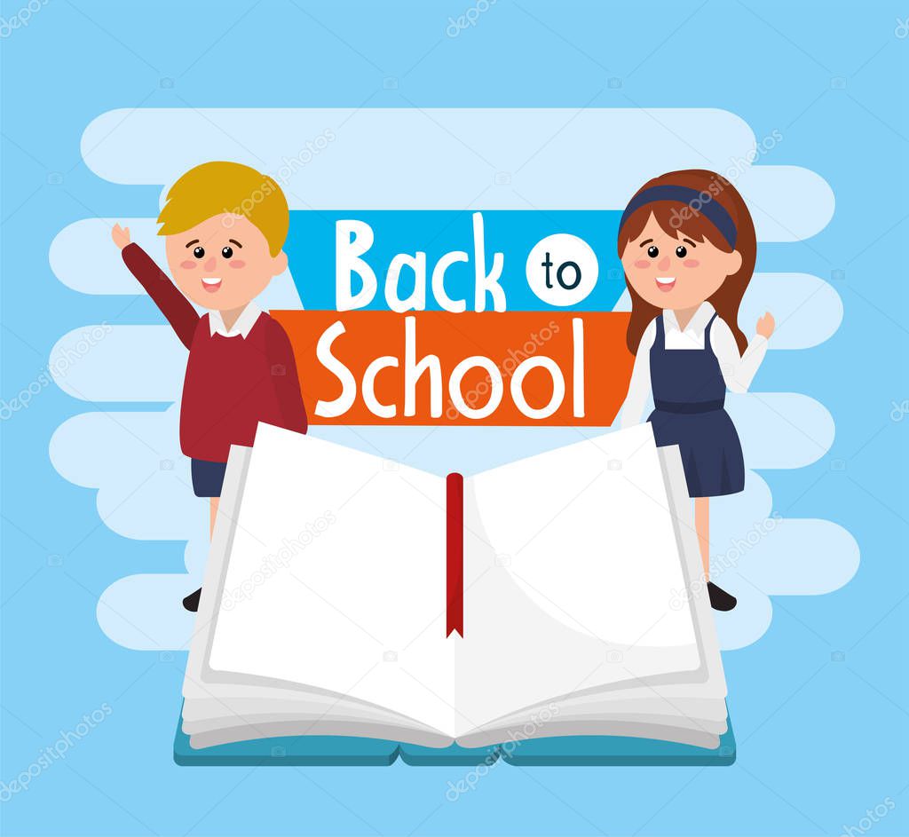 students boy and girl wearing uniform with notebook vector illustration