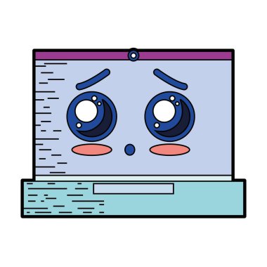 Kawaii şirin ihale dizüstü teknoloji vektör çizim