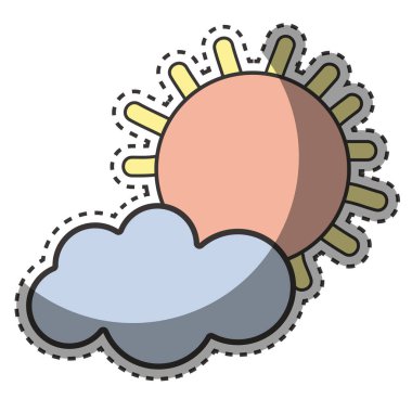 Güneş ve bulut çizgi film karakteri, vektör çizim tasarım