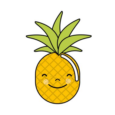 Kawaii şirin mutlu ananas sebze, vektör çizim