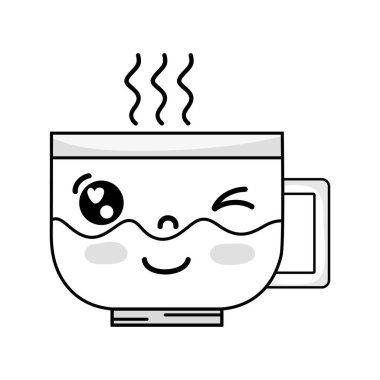 satır kawaii şirin komik kahve fincanı vektör çizim