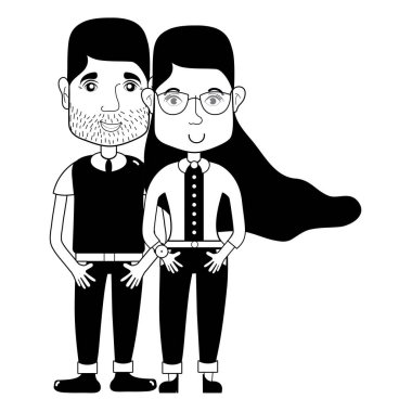 saç modeli ve rahat kıyafetler, vektör çizim ile kontur güzel çift