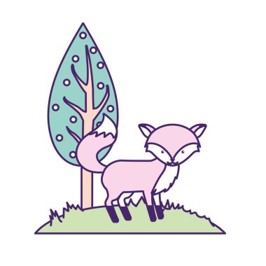 ağaç vektör çizim yanındaki şirin fox vahşi hayvan