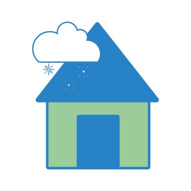 Doğal hava vektör çizim kar yağışı bulut ile ev