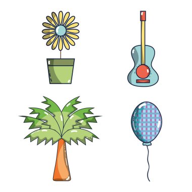 ayçiçeği, gitar, palm, balon festa junina set simgesi, vektör çizim
