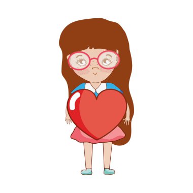 kalp ve gözlük, vektör çizim ile güzel kız