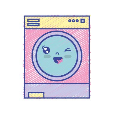 Kawaii şirin komik çamaşır makinesi vektör çizim