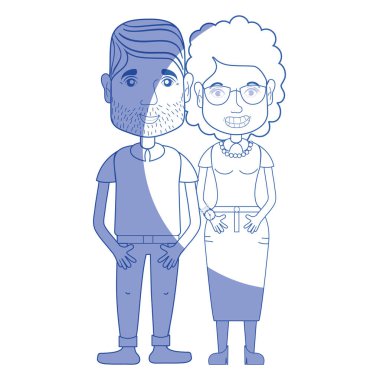 saç modeli ve rahat kıyafetler, vektör çizim ile siluet güzel çift