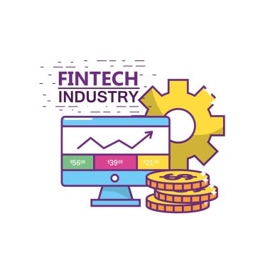 Fintech sanayi teknoloji ve para tema vektör çizim Icon set