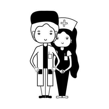 kontur doktor ve hemşire insanlar vektör çizim yardımcı olmak için