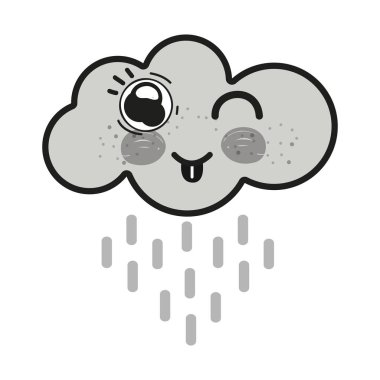 gri tonlamalı kawaii bulut komik dil dışında vektör çizim tasarım ile yağmur.