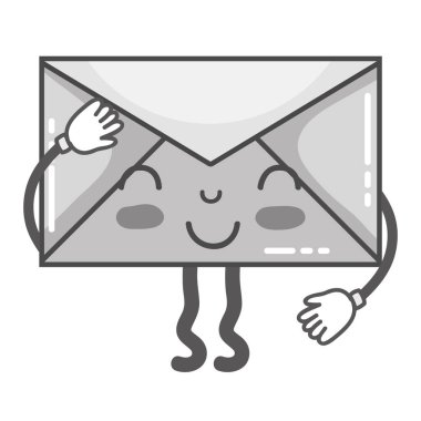 gri tonlamalı kawaii şirin mutlu e-posta iletisi vektör çizim