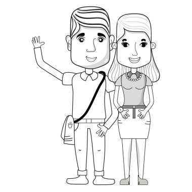 saç modeli ve rahat kıyafetler, vektör çizim ile güzel çift hat