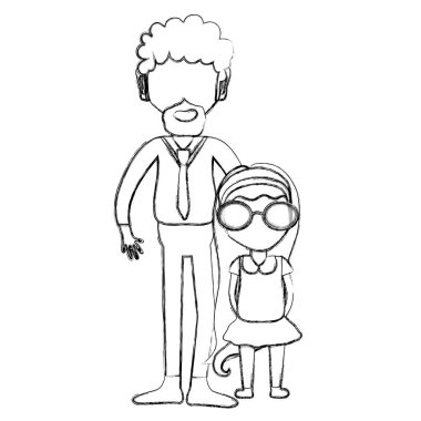 Baba ve kızı beyaz arka plan, vektör çizim üzerinde