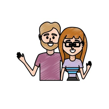 Çift birlikte rahat kıyafetler vektör çizim tasarım