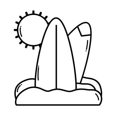 satır plaj sörf tahtası ve güneş vektör çizim ile