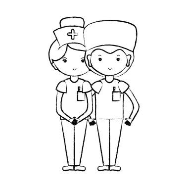 Şekil doktor ve hemşire insanlar vektör çizim yardımcı olmak için