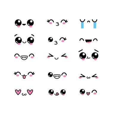 set kawaii faces character with expression design vector illustration clipart