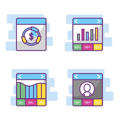 Fintech sanayi teknoloji ve para tema vektör çizim Icon set