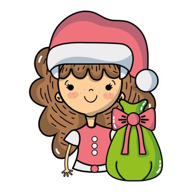 şapka ve Noel çanta vektör çizim ile güzel kız
