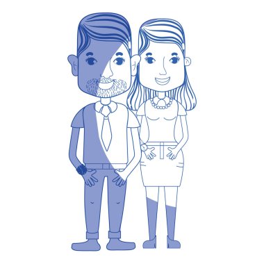 saç modeli ve rahat kıyafetler, vektör çizim ile siluet güzel çift