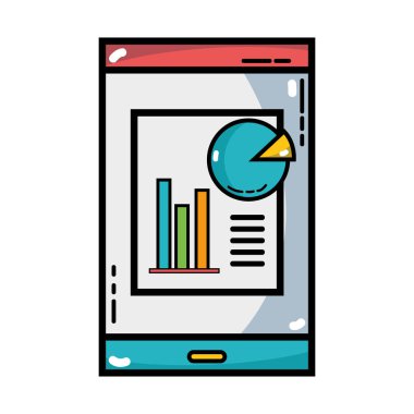 Şirket belge ve istatistik çubuk diyagram vektör çizim ile Smartphone