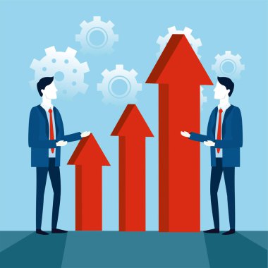 oklar ve gears ile işadamları ekip çalışması strateji illüstrasyon vektör