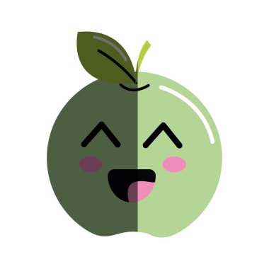 Kawaii şirin mutlu elma meyve, vektör çizim