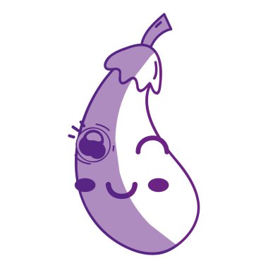 siluet kawaii şirin mutlu patlıcan sebze, vektör çizim