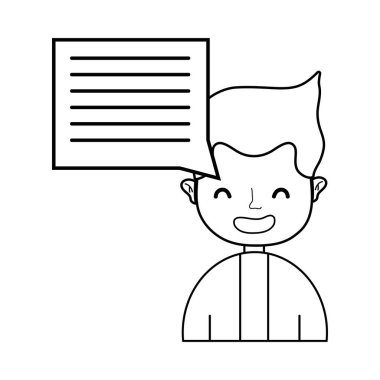 çizgi adam saç modeli ve sohbet kabarcık metin vektör çizim ile