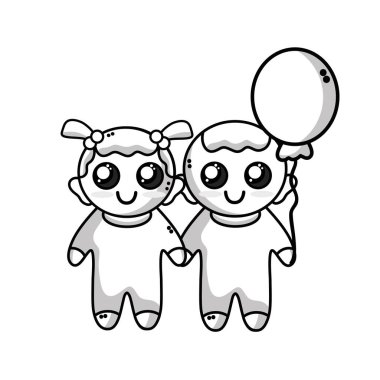 ihale Bebek Çocuk Giyim ve balon ile hat illüstrasyon vektör