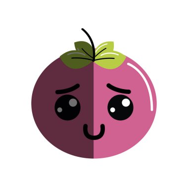 Kawaii güzel utangaç Domates sebze, vektör çizim