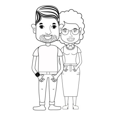 saç modeli ve rahat kıyafetler, vektör çizim ile güzel çift hat