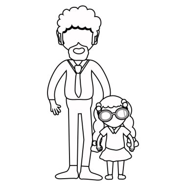 Baba ve kızı beyaz arka plan, vektör çizim üzerinde