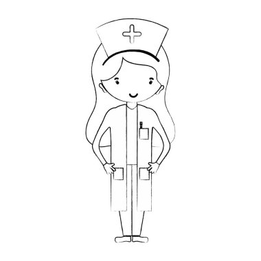 satır profesyonel hemşire baş vektör çizim şapka ile