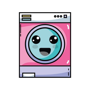 Kawaii şirin mutlu çamaşır makinesi vektör çizim