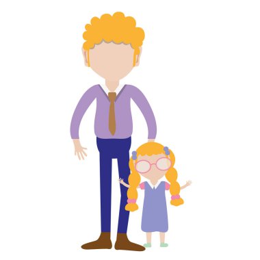 Baba ve kızı beyaz arka plan, vektör çizim üzerinde