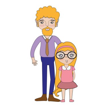 Baba ve kızı beyaz arka plan, vektör çizim üzerinde