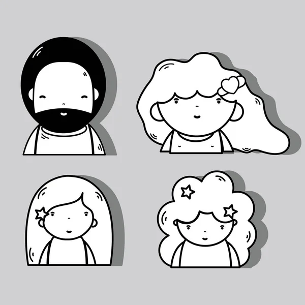 髪型と表現のベクトル図と設定の人々 可愛いアバター — ストックベクタ