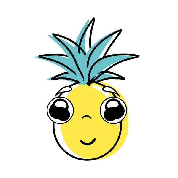 卡瓦伊可爱害羞的菠萝蔬菜 矢量插图 — 图库矢量图片