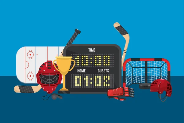 Tiempo Hockey Con Puntos Objetivo Ilustración Del Vector Pista — Vector de stock