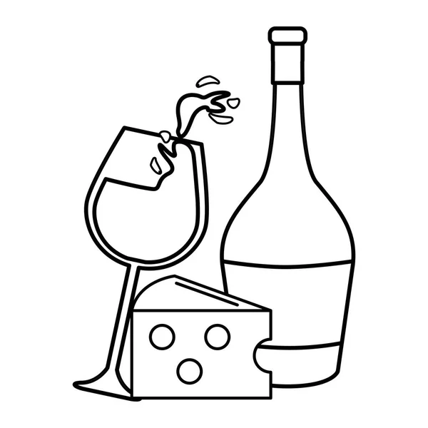 Línea Vidrio Salpicadura Vino Botella Queso Icono Vector Diseño Ilustración — Vector de stock