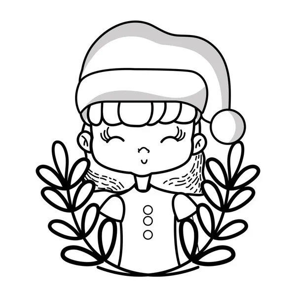 Лінія Гарна Дівчина Різдвяним Одягом Гілками Листя Дизайн Векторні Ілюстрації — стоковий вектор