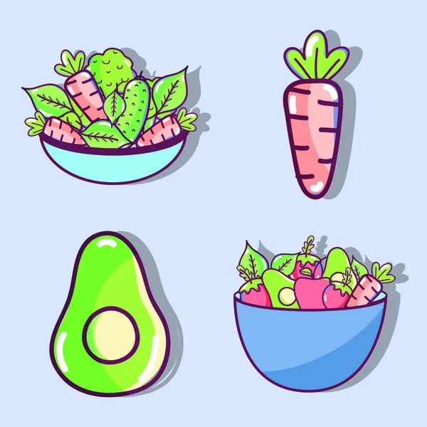 Conjunto Vegetais Frutas Órgão Alimentos Desenho Ilustração Vetorial — Vetor de Stock