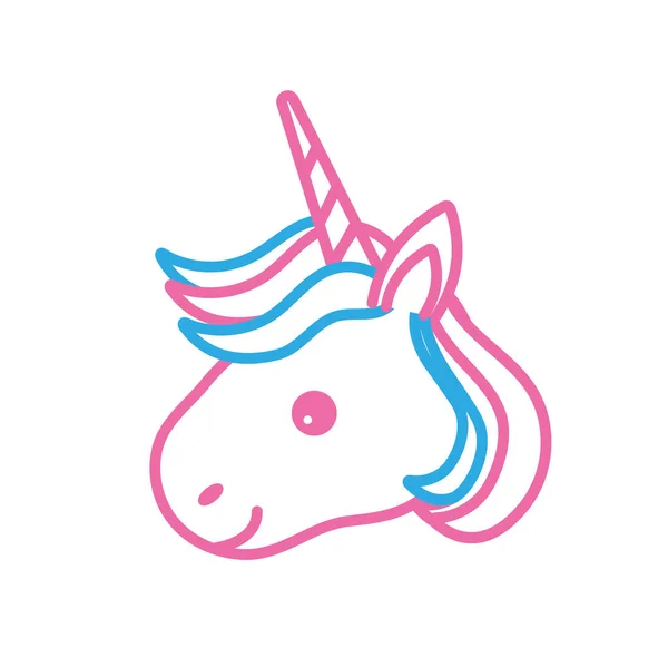 Line Cute Kepala Unicorn Dengan Tanduk Dan Gaya Rambut Vektor - Stok Vektor