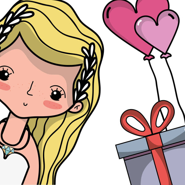 bride lover with gown and hairstyle design vector illustration