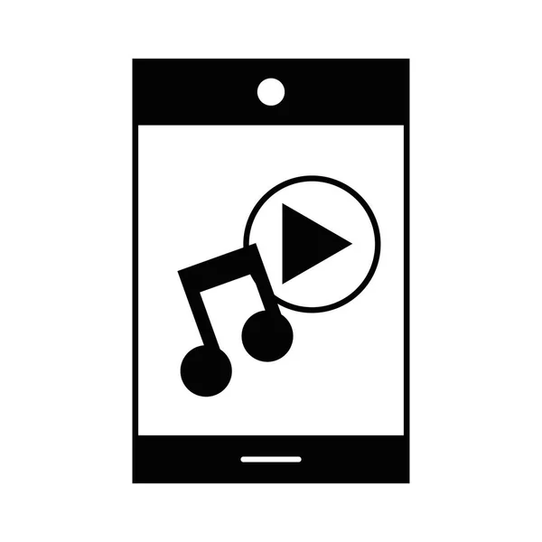 Tecnologia Contorno Smartphone Con Musica Suono Icona Vettoriale Illustrazione — Vettoriale Stock